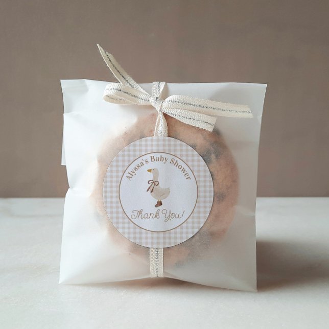 Gingham Goose Baby Shower Stickers in Beige (Creator Uploaded)