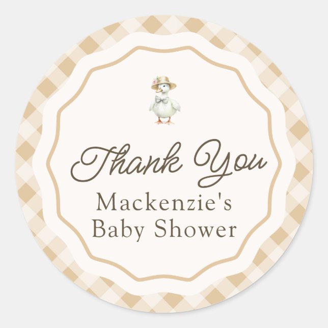 Gingham Goose Baby Shower Thank You Sticker (Front)