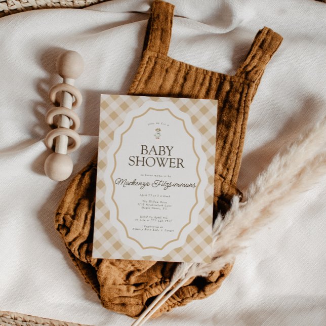 Gingham Goose Gender Neutral Baby Shower Invite (Gingham Goose Baby Shower invite)