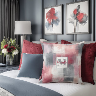 Gingham Grace Pink & Grey Monogram Accent Pillow