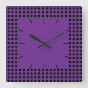 Gingham Grape and Black Square Wall Clock
