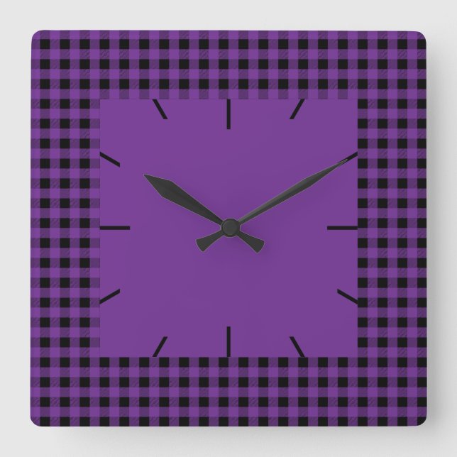 Gingham Grape and Black Square Wall Clock (Front)