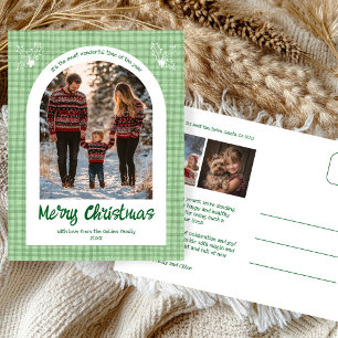 Gingham Green Christmas Custom Arch 3 Photo  Holiday Postcard