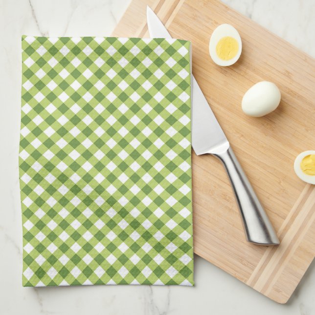 Gingham Green White Simple Tea Towel (Quarter Fold)