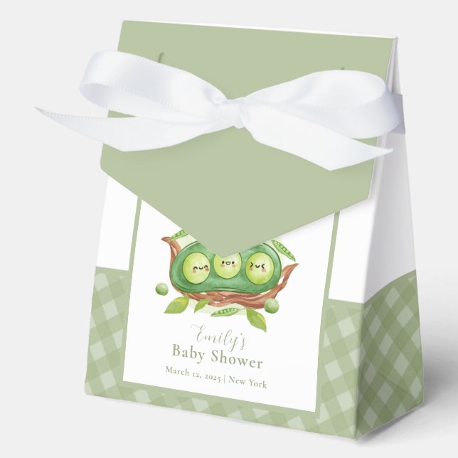 Gingham Greenery Sweet Pea In Pod Baby Shower Favour Box (Front)
