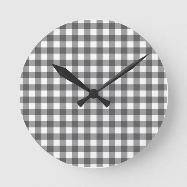 Gingham grey classic top choice  round clock (Front)