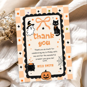 Gingham Halloween Birthday Thank You Card