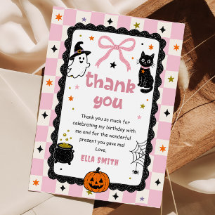Gingham Halloween Birthday Thank You Card