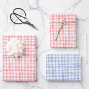 Gingham Hand-Drawn Modern Cute Blue Red Picnic Wrapping Paper Sheet