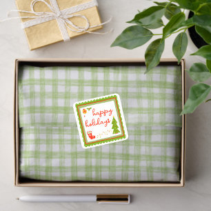 Gingham Hand-Drawn Modern Cute Green White Preppy Tissue Paper