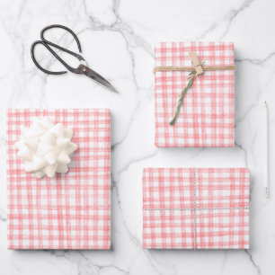 Gingham Hand-Drawn Modern Cute Red White Picnic Wrapping Paper Sheet