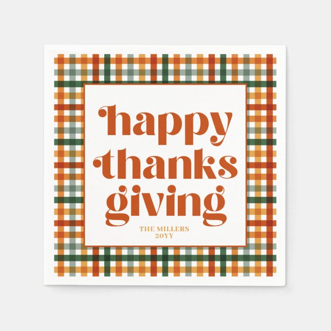 Gingham Happy Thanksgiving Napkin (Front)