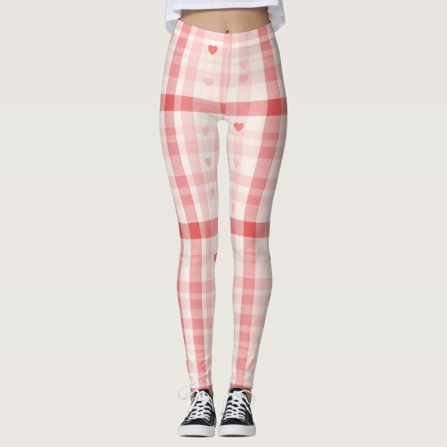 Gingham Hearts • Classic Sweet Valentine Seamless  Leggings (Front)
