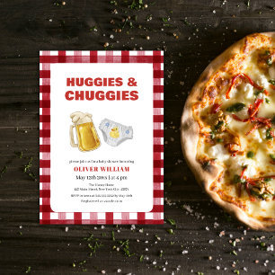 Gingham Huggies Chuggies Beer & Diaper Baby Shower Invitation