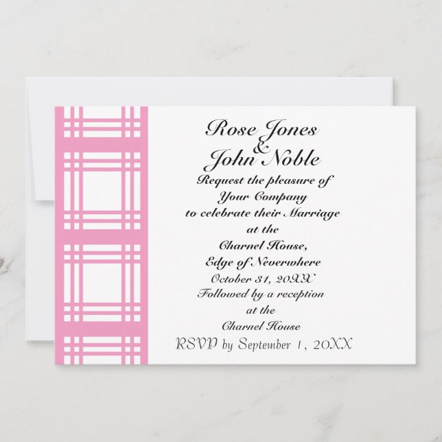 Gingham Ivory (Pink) Wedding Invitation (Front)