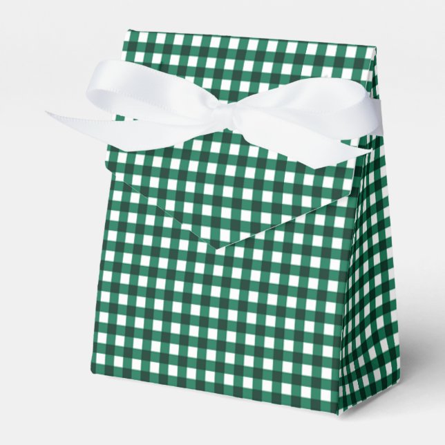 Gingham-Jade Green-Favour Box, Tent Favour Box (Front Side)