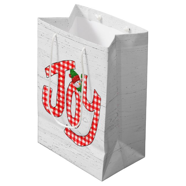 Gingham Joy On Whitewashed Wood   Medium Gift Bag (Front Angled)