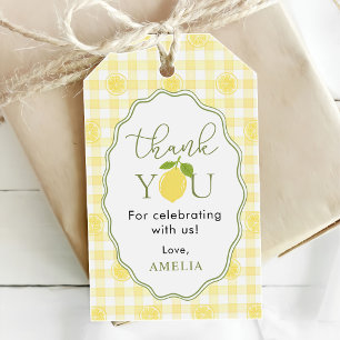Gingham Lemon Citrus Themed Baby Shower Gift Tags