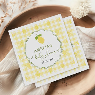 Gingham Lemon Citrus Themed Baby Shower Napkin