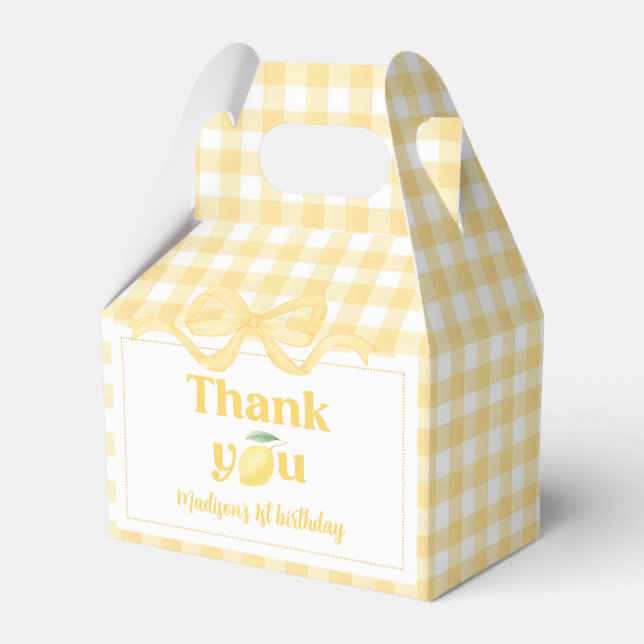 Gingham Lemon Themed 1st Birthday Favour Box (Front Side)