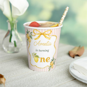 Gingham Lemon Themed 1st Birthday Paper Cups
