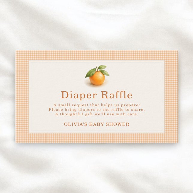 Gingham Little Cutie Orange Diaper Raffle Enclosure Card (Creator Uploaded)