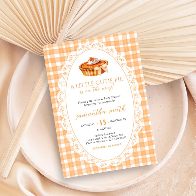 Gingham Little Cutie Pie Baby Shower Invitation (Little Cutie Pie Gingham Pumpkin Baby Shower Invitation)