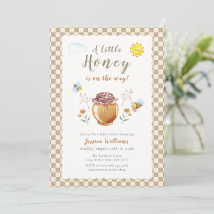 Gingham Little Honey Bee Baby Shower Invitation