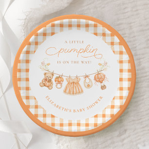 Gingham Little Pumpkin Baby Shower Paper Plates