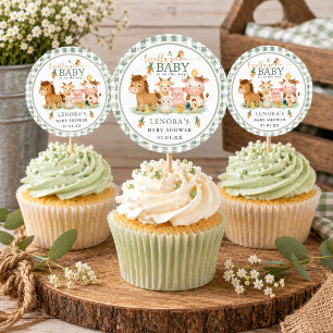 Gingham Locally Grown Baby Farm Animal Baby Shower Classic Round Sticker