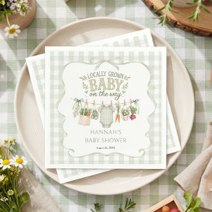 Gingham Locally Grown Baby Shower Napkin