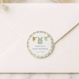 Gingham Locally Grown Baby Shower Party Classic Round Sticker