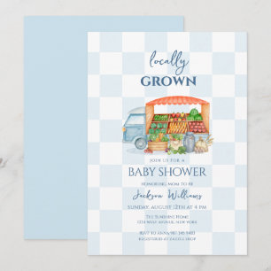 Gingham Locally grown Veggies Truck Baby Shower Invitation