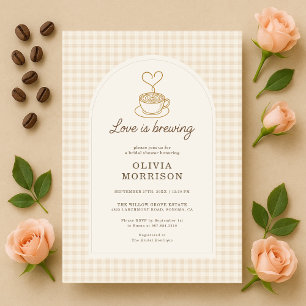 Gingham Love is Brewing Coffee Bridal Shower Invitation