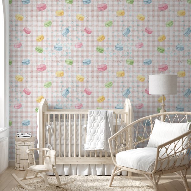 Gingham macaron pink wallpaper (Kids)