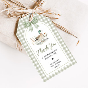 Gingham Mallard Duck Baby Shower Favour Tags