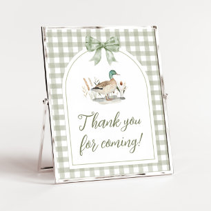 Gingham Mallard Duck Baby Shower Thank you Sign