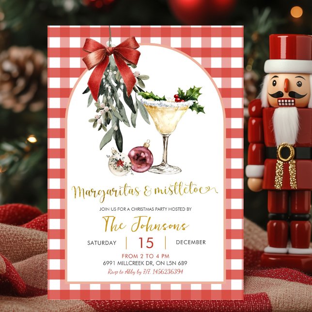 Gingham Margaritas And Mistletoe Friendsmas Party Invitation (Creator Uploaded)
