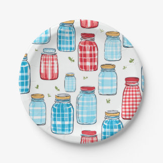 Gingham Mason Jar Pattern – Country Kitchen Charm Paper Plate