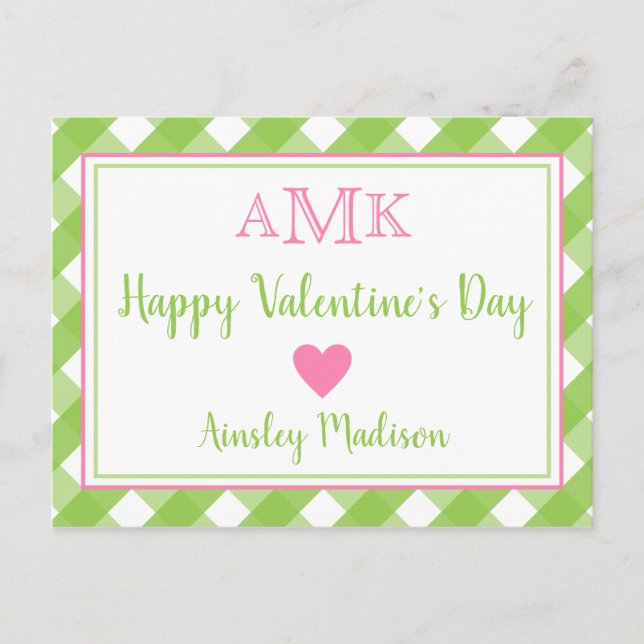 Gingham Monogram Personalised Valentine's Cards (Front)