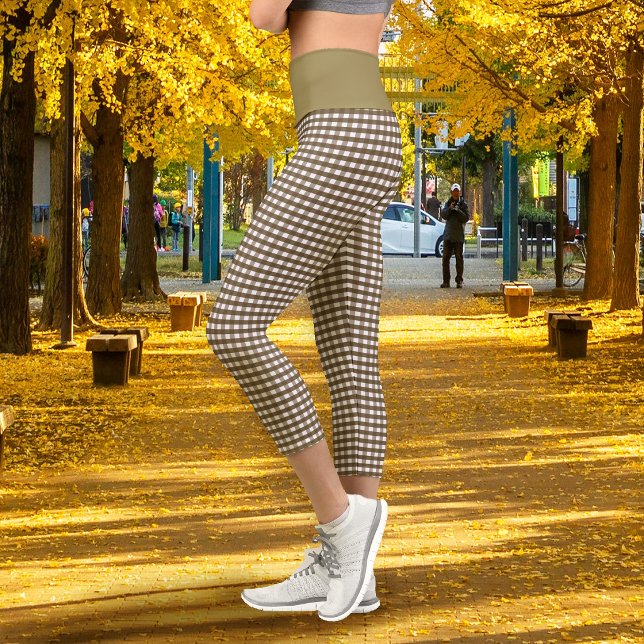 Gingham Muted Brown Capri Leggings (Gingham Muted Brown Capri Leggings)