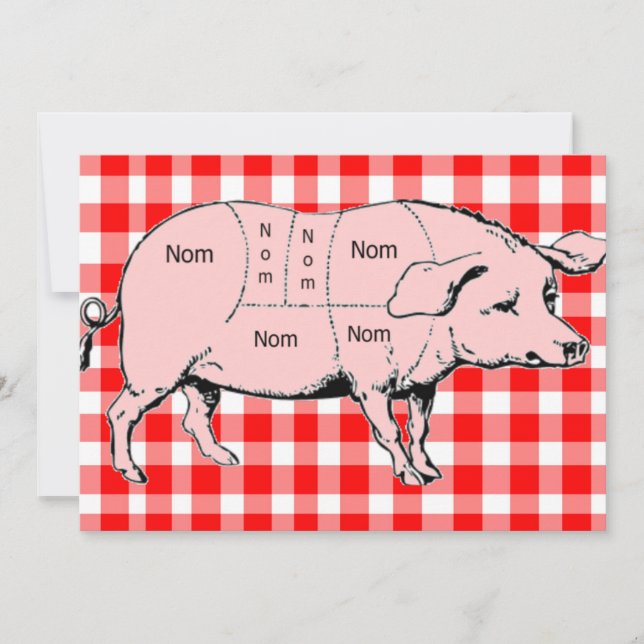 Gingham Nom Pig BBQ Invitation (Front)