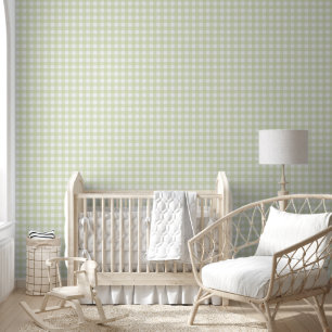 Gingham Oliva White Wallpaper