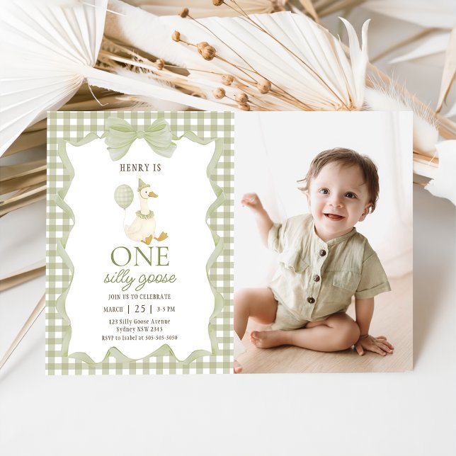 Gingham One Silly Goose 1st Birthday Invitation (Creator Uploaded)