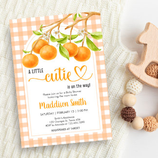 Gingham Orange Baby Shower Invitation