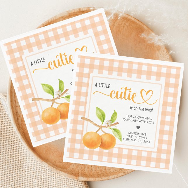 Gingham Orange Baby Shower Napkin (Little Cutie Orange Baby Shower Napkin)