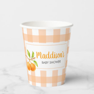 Gingham Orange Baby Shower Paper Cups