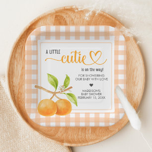 Gingham Orange Baby Shower Paper Plate