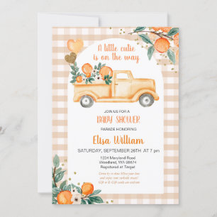 Gingham Orange Citrus Little Cutie Baby Shower Invitation