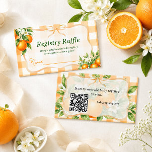 Gingham Orange Little Cutie Baby Shower Raffle Enclosure Card